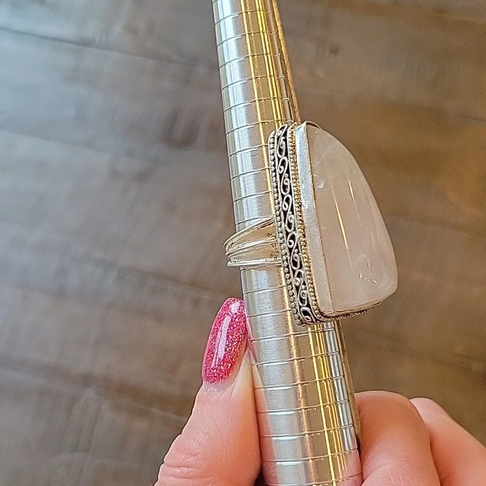 Rose Quartz with Vintage Band Ring Sz 8.5